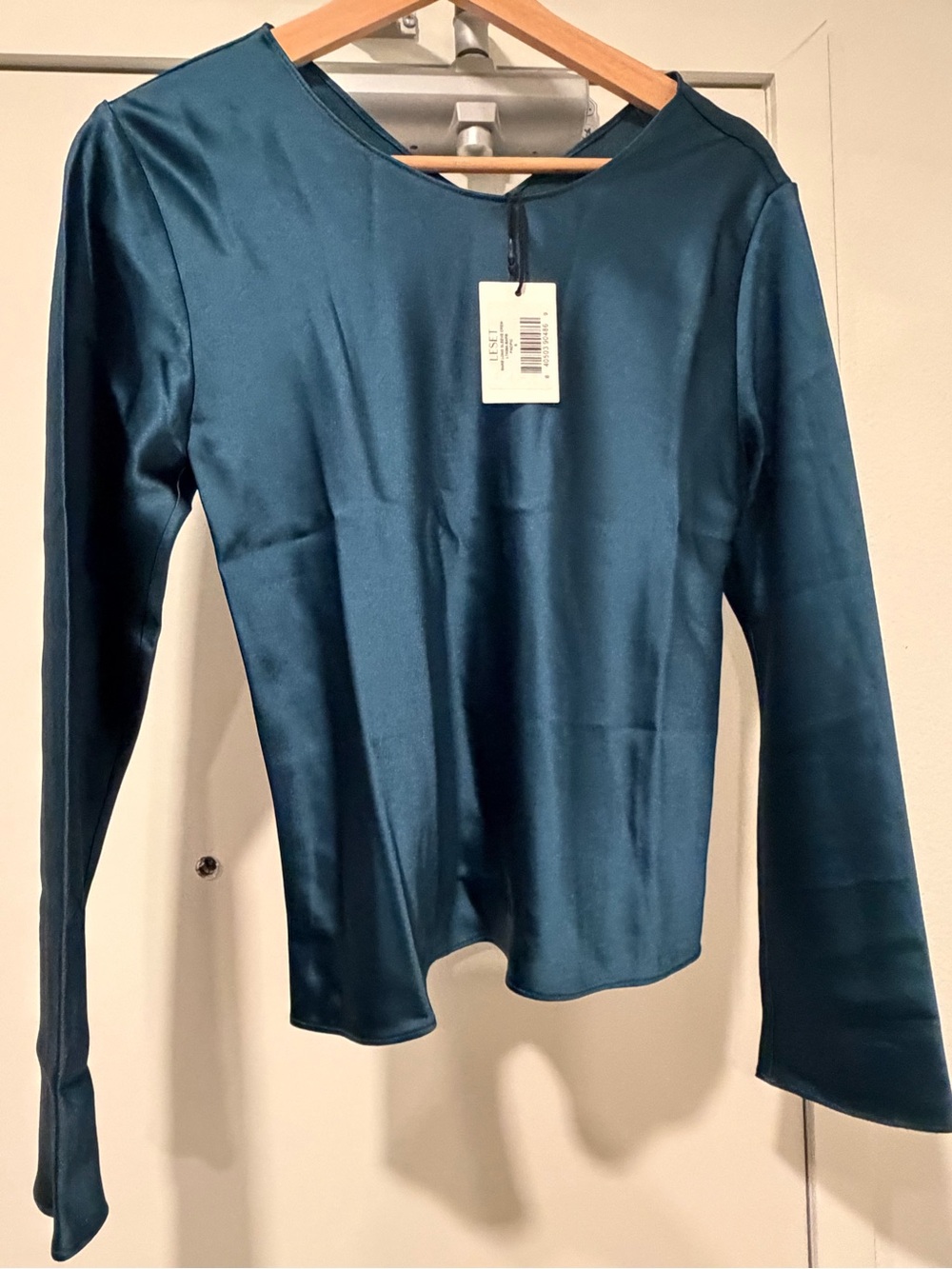 NWT Leset Teal Satin Long-Sleeve Top